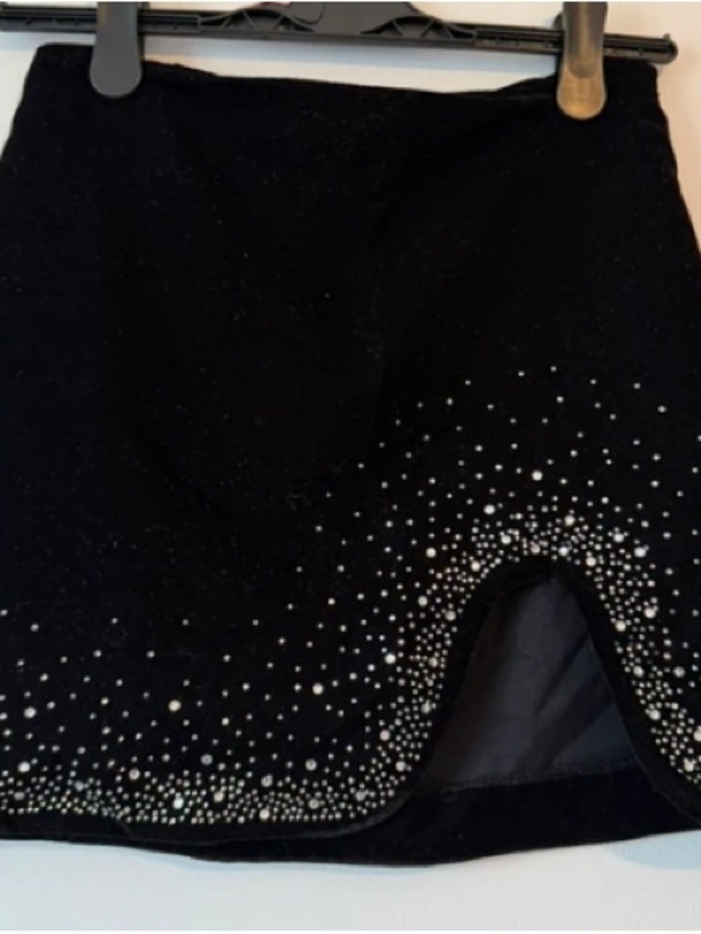 ZARA Black Velvet Rhinestone Embellished Slit Mini Skirt - Size XS